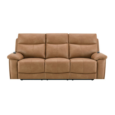 Chavis Brown Leather Aire Power Motion Sofa W/USB & Power Headrest