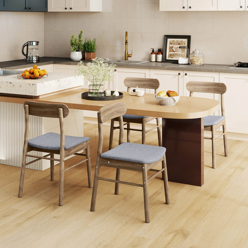 2 chaises de salle à manger rembourrées en tissu avec structure en bois d'hévéa, 4