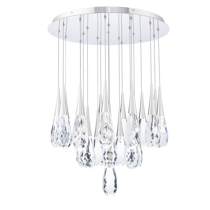 Hibiscus 21 Light Crystal LED Multi-Light Pendant, Polished Nickel