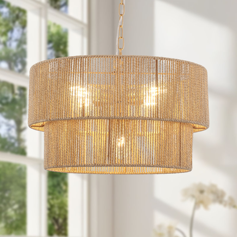 5-Lights Hand-Woven Rattan Pendant Light, Nature