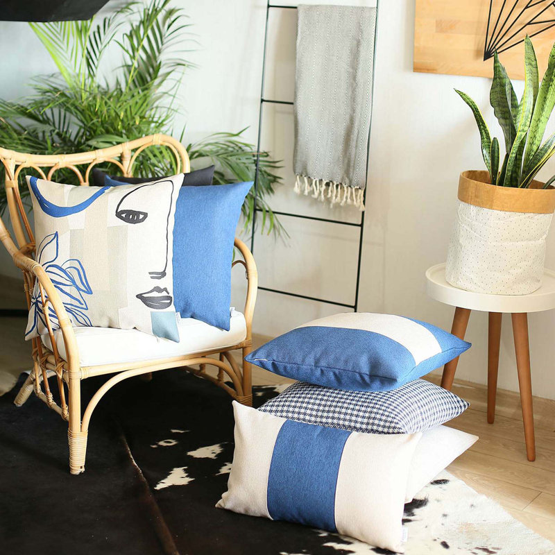 Handmade Blue and Ivory Jacquard Throw Pillow Cover
