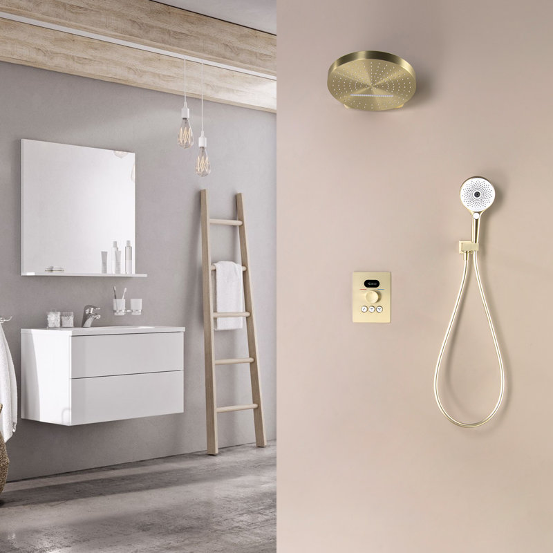 Système de gicleurs de douche avec pommes de douche à effet pluie, Or brossé