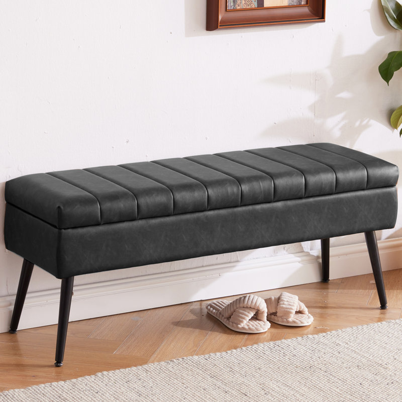 Banc de rangement rembourré, Noir