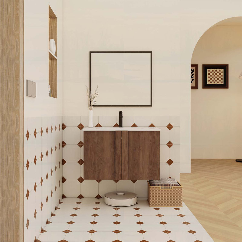 Meuble-lavabo mural avec lavabo, portes à fermeture douce, rangement peu encombrant, Brun ébène / blanc brillant