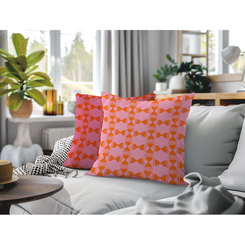 Oreiller réversible intérieur / extérieur Stan Geo, 18x18, Pink/Orange