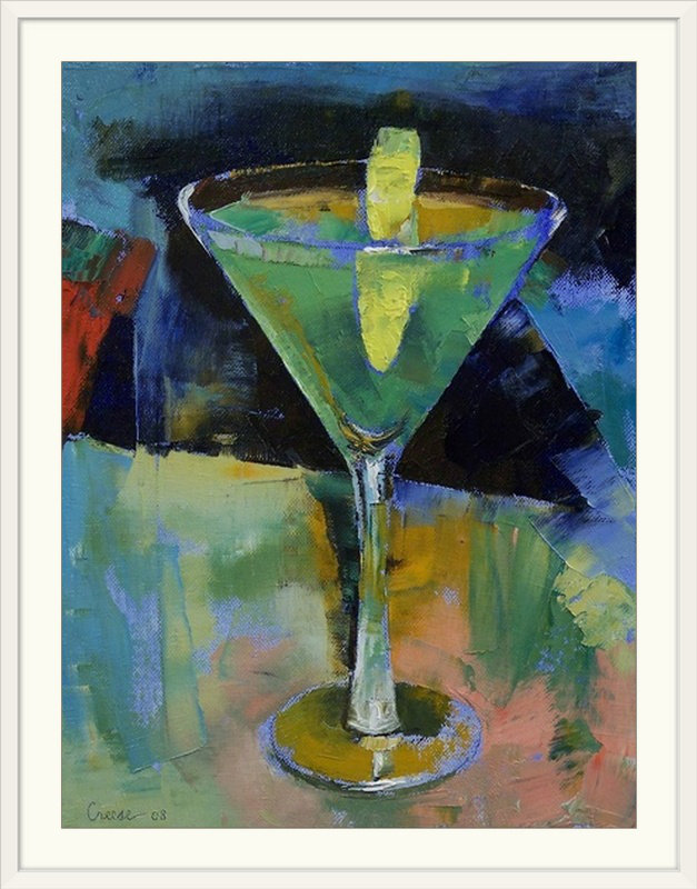 «Wireman Sour Apple Martini» par Michael Creese, reproduction d'art, l 44 po x P 35 po x H 1 po, Cadre blanc