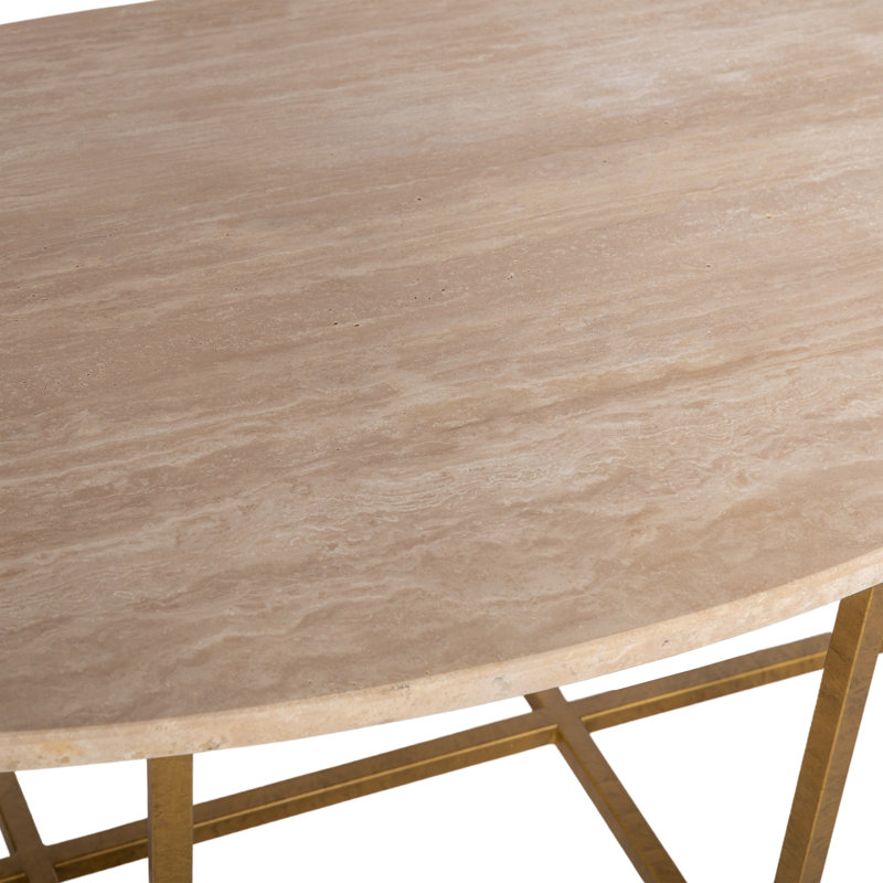 BOSPHORUS LARGE OVAL COFFEE TABLE, 18.5" H x 48" L x 26" W, Lite Travertine, Royal Gold