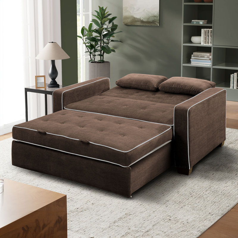 Barton 66.5'' Upholstered Sleeper Sofa, Java Performance Twill