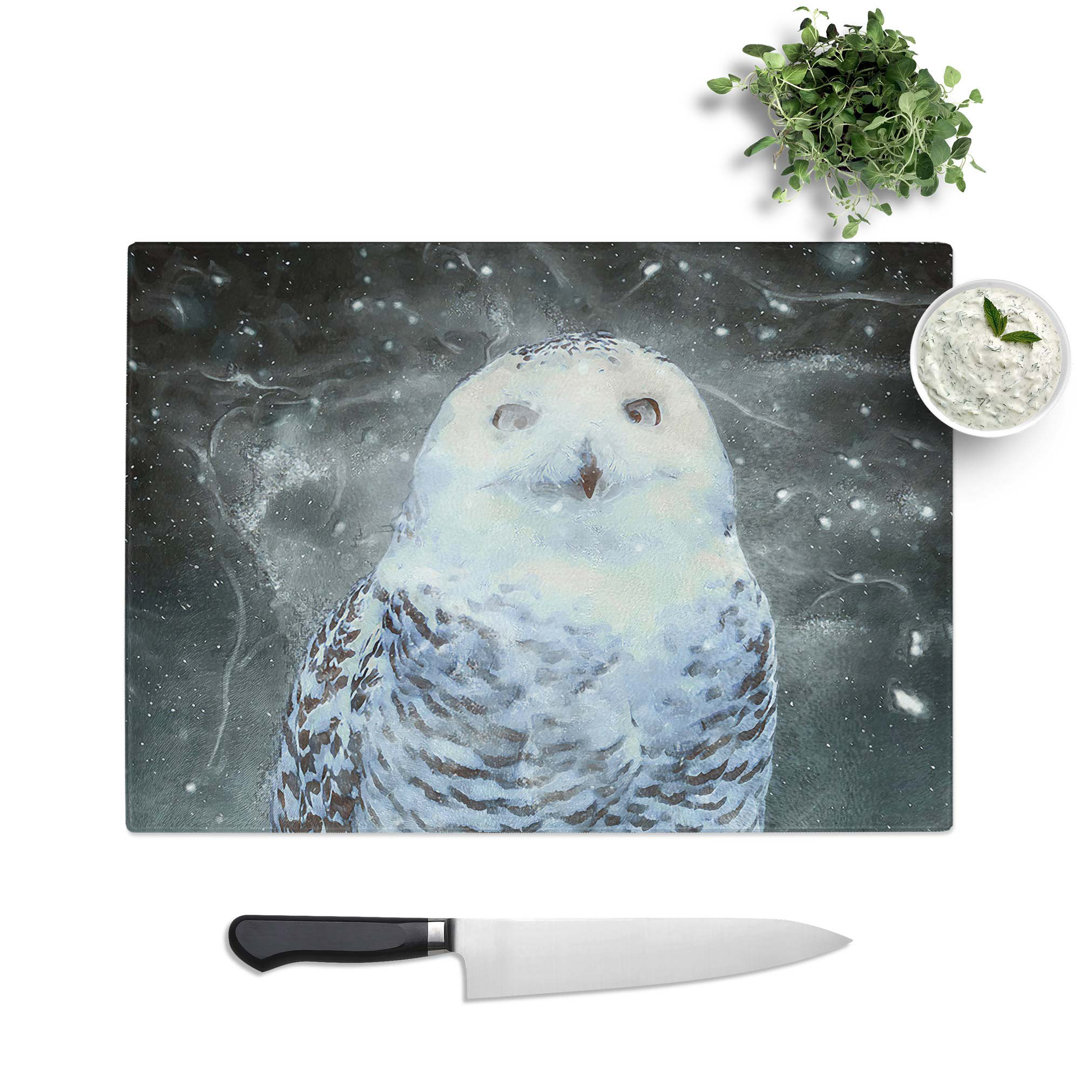 Tempered Glass Snowy Owl on a Perch Chopping Board