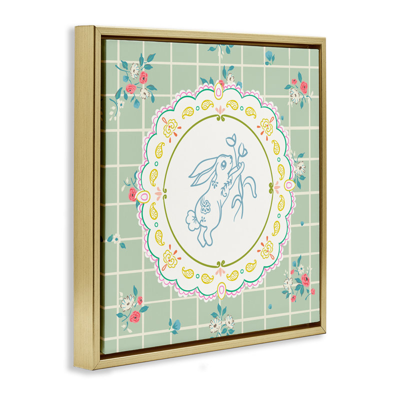 Lapin de printemps sur cadre flottant napperon, design par Angela Steahling, H 25 po x l 25 po