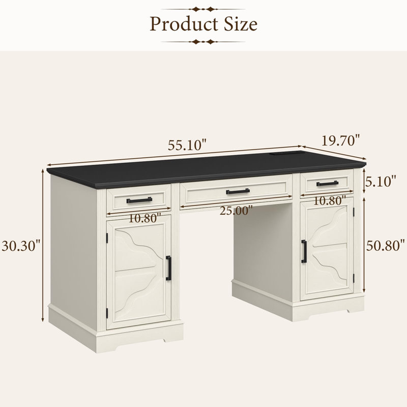 Farmhouse Executive Office Desk With Charging Station