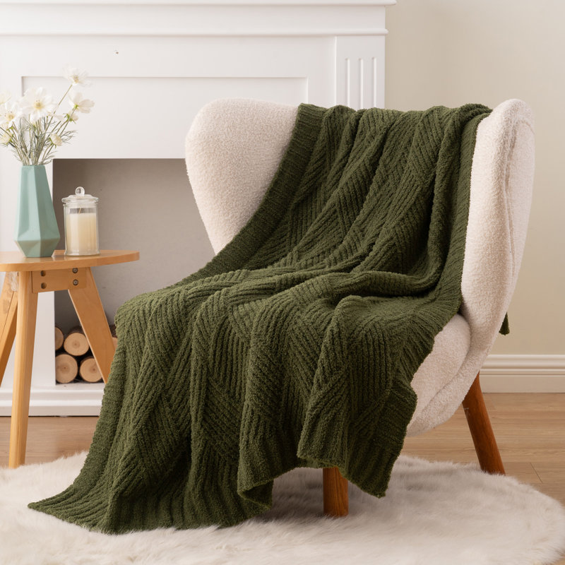 Couverture douce en peluche texturée, 50 po x 60 po, Vert olive