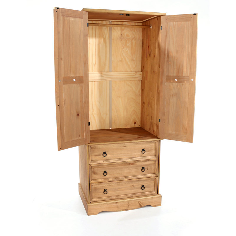 Lockway 2 Door, 3 Drawer Wardrobe, Pine Antique Wax, Wax, Corona Design, Brown