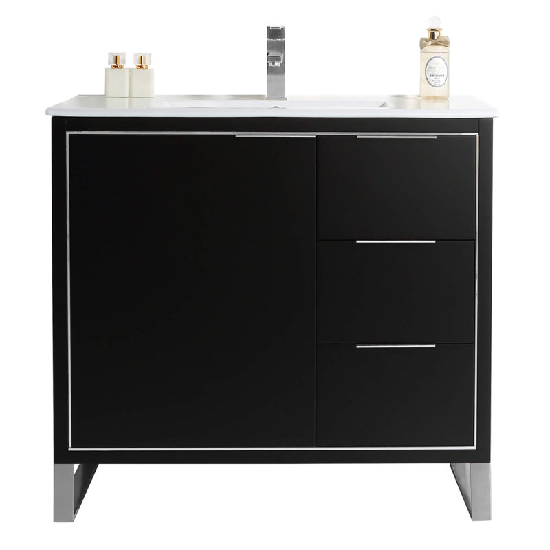 Ensemble de meuble-lavabo simple 36 po, Noir mat, Chrome