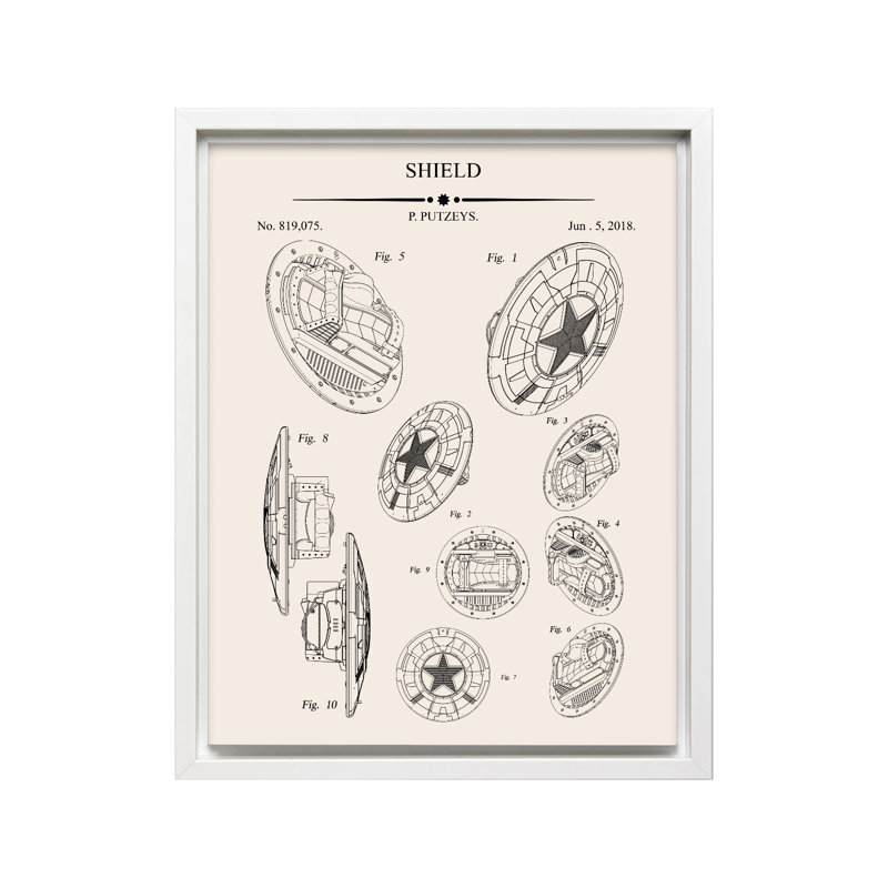 Bouclier, modèle n ° 1, Canevas, Encadrement blanc, H 11 po x l 14 po