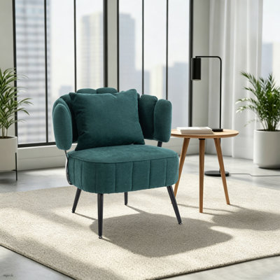 Modern Upholstered Accent Chair with Flower Back, Armchair with Metal Legs, Luxury Reception Chair for Living Room, Office, Waiting Area