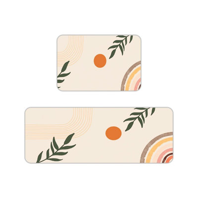 Tapis de cuisine 2 pièces Boho Sun Leaf, décoration rétro moderne pour cuisine et entrée, beige, vert orange