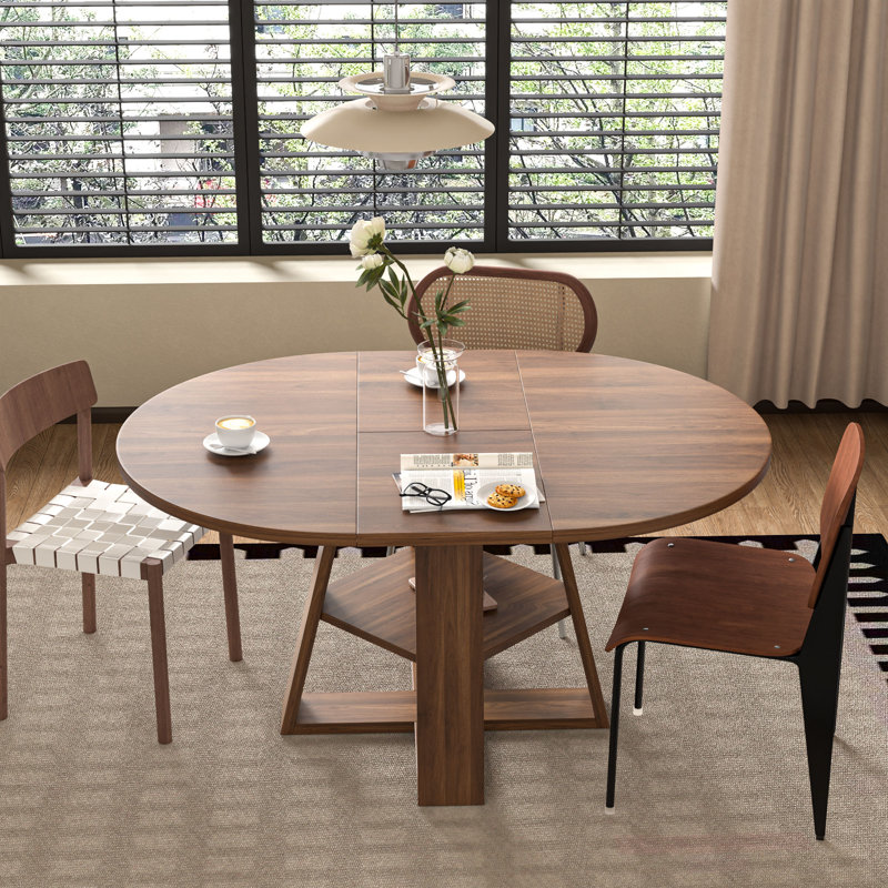 Extendable Dining Table For 4-6 People, Round Dining Table, Walnut