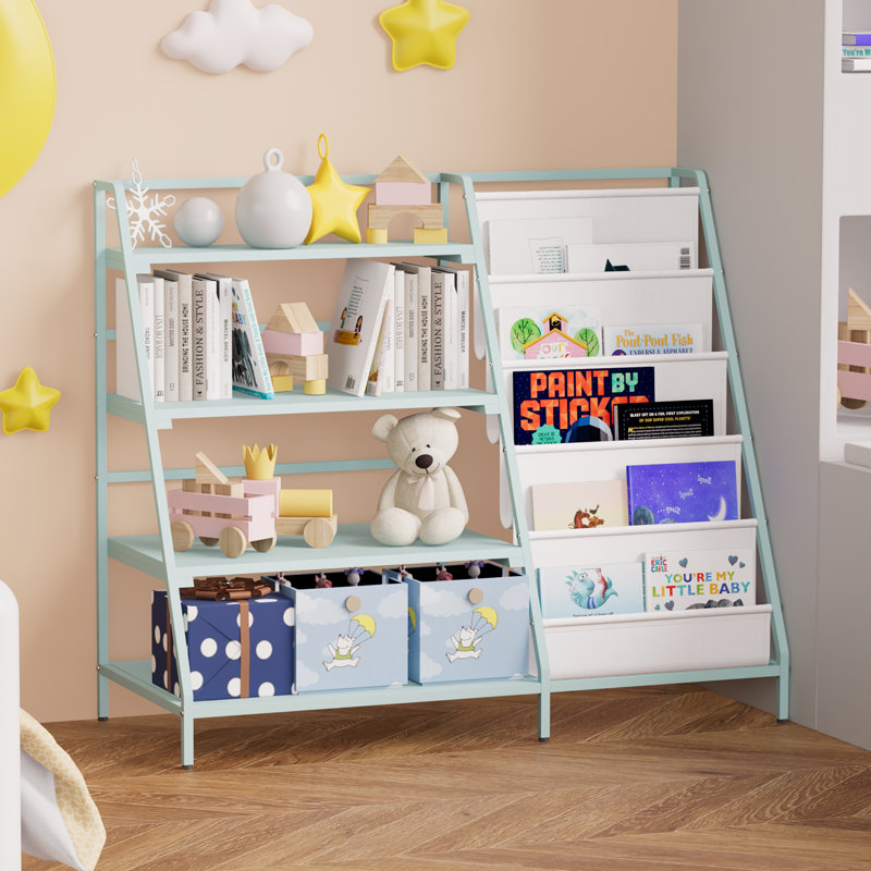 32'' Height Metal Book Display, Bookshelf and Toy Storage Organizer - 4 Tier Book Shelf, Green