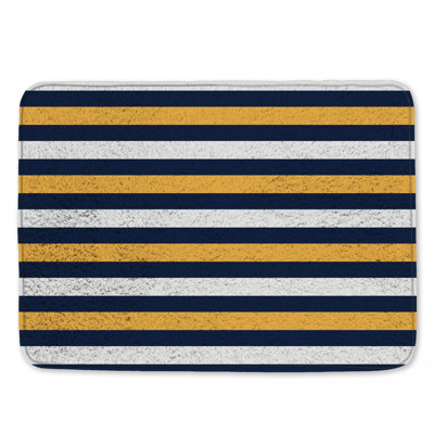Navy White Yellow Stripes Bath Mat