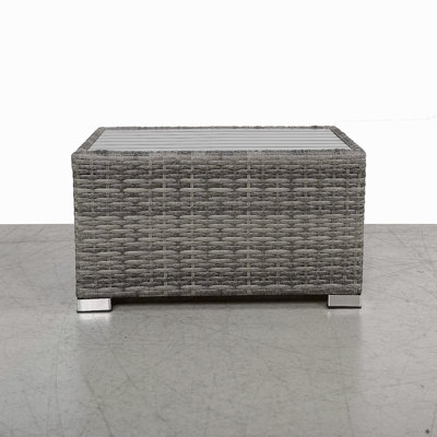Mixed Grey Slatted Side Table With Aluminum Top – Fully Assembled