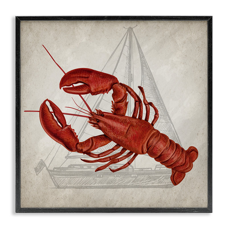 «Red Lobster over Compass», estampe numérique, conception de Kim Allen, Giclée encadrée noir minuit, H 12 po x l 12 po