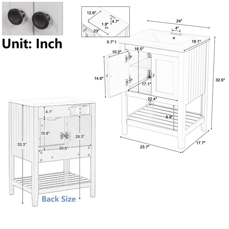 Meuble-lavabo 24 po avec lavabo, Blanc