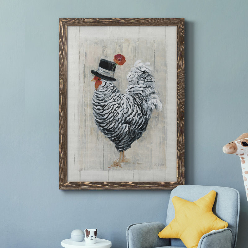 «Sunday Best Rooster», peinture sur toile à cadre flottant, Toile avec cadre en noyer, H 44 po x l 31 po x P 1 po