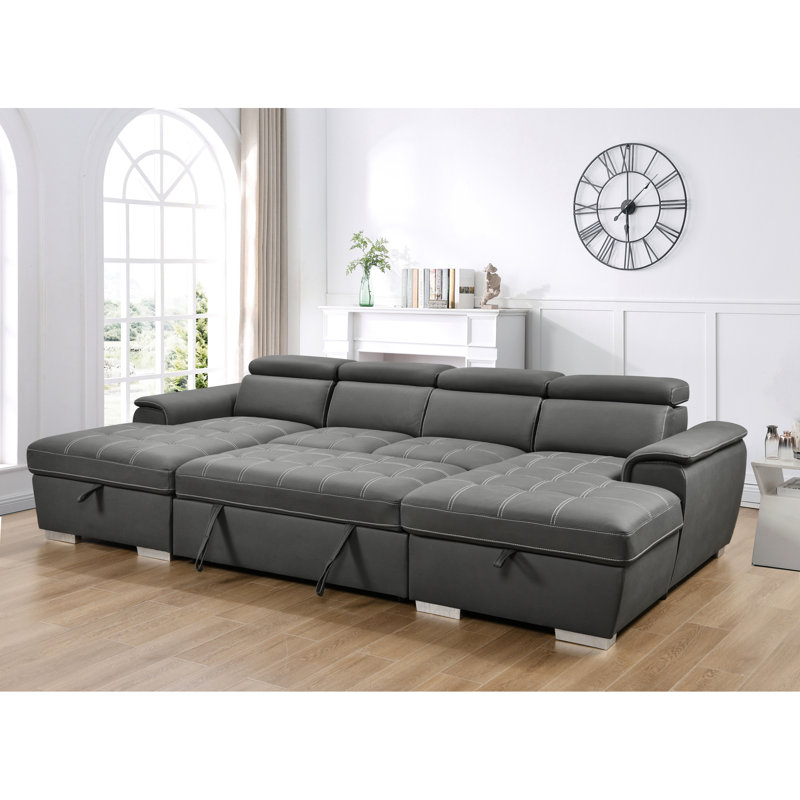 Canapé-lit en U gris anthracite | lit surdimensionné 2-en-1 coulissant | méridienne à double rangement | parfait pour les salons modernes