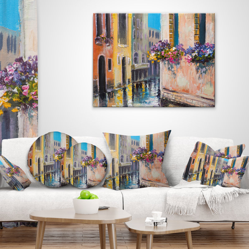 Coussin Canal in Venice with Flowers - Cityscape, 12 po x 20 po, Rectangulaire