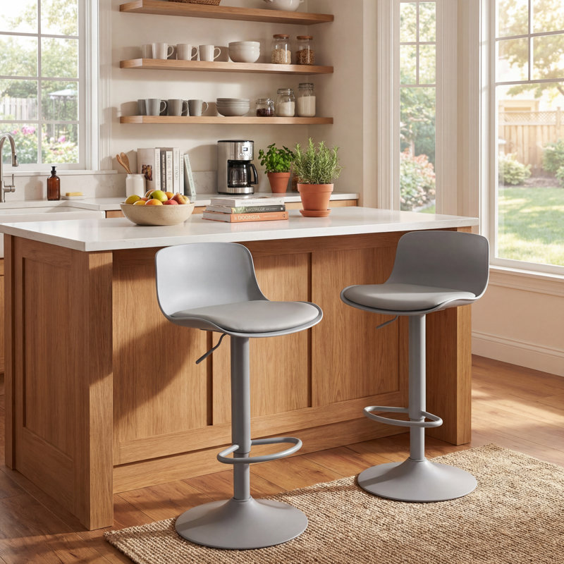 Harjyot Modern Swivel Adjustable Height Bar Stool with Backrest Footrest for Kitchen Island Bar Counter, Gray, 2