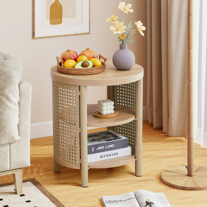 Round End Table Set, Natural, 2