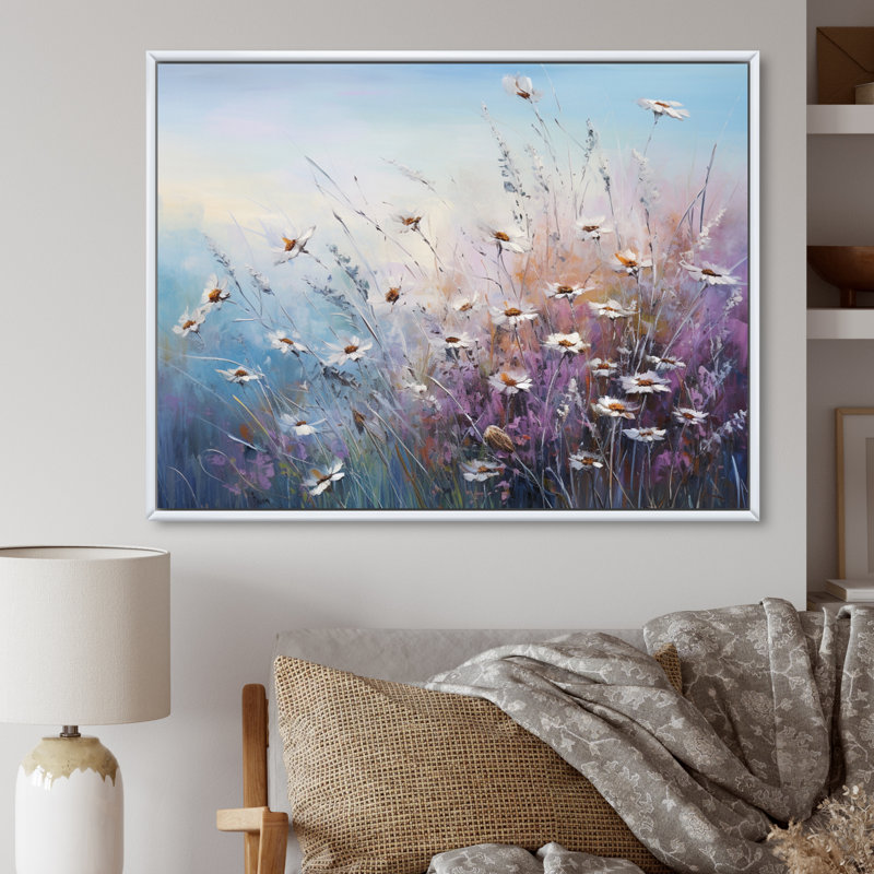" Purple Wildflowers Whispering Breeze I ", White Floater Framed, 30" H x 40" W x 1.5" D