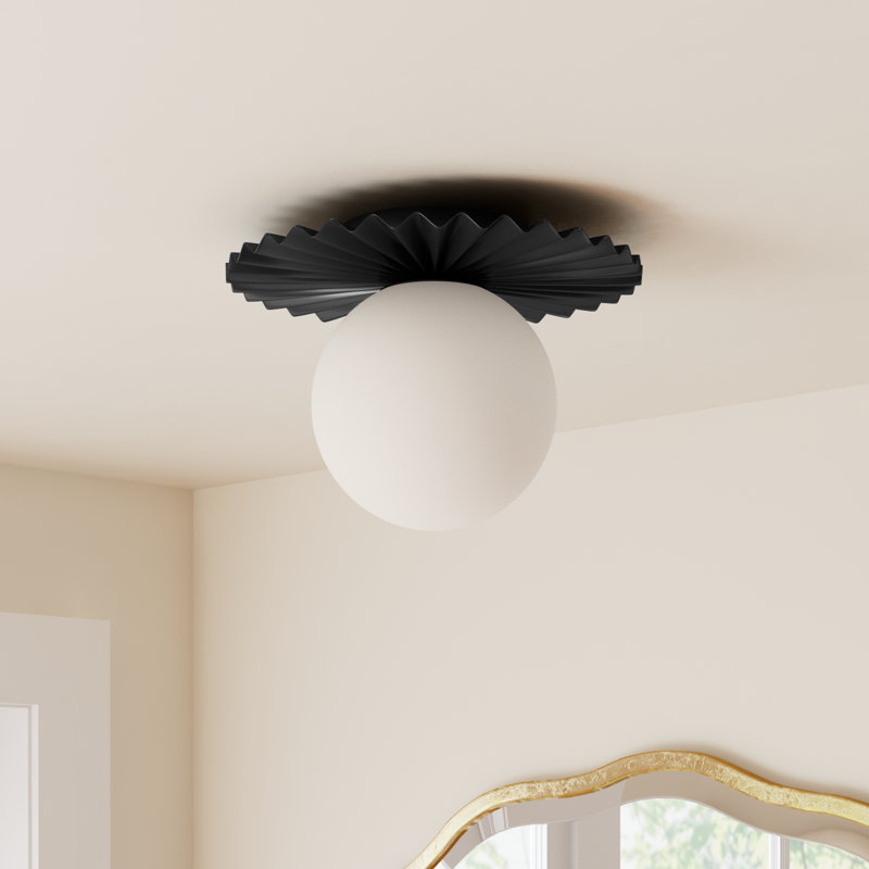 Abbey 9.8" W 1-Light Dimmable Glass Globe Flush Mount, Matte Black
