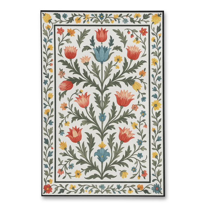 Tapis tissé à motif floral lavable Mosso, 2 pi 6 po x 4 pi 11 po