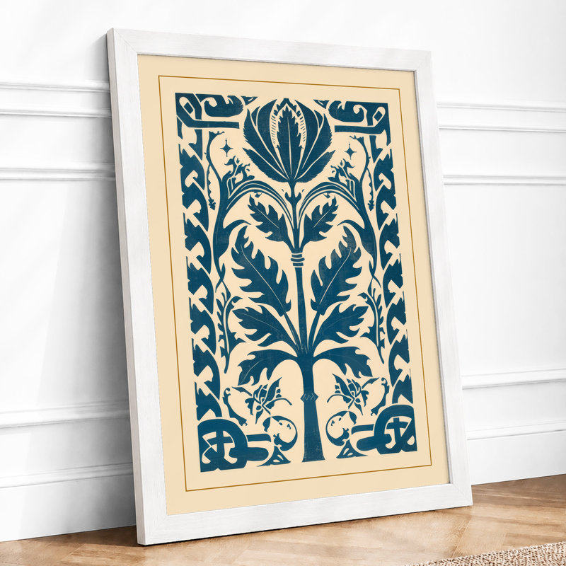 Symmetrical Tree Pattern Botanical - Framed Print, A1 - 84.1 x 59.4 cm, White