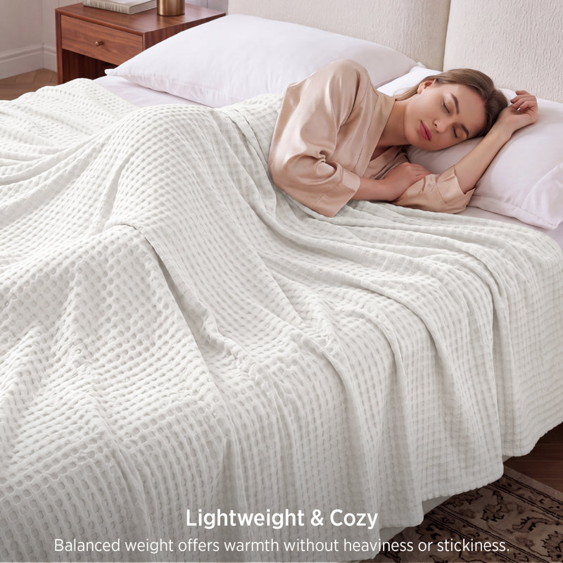 Bedsure Cotton & Rayon from Bamboo Waffle Blanket, Lightweight and Breathable for Year-Round Comfort, Oversized King
