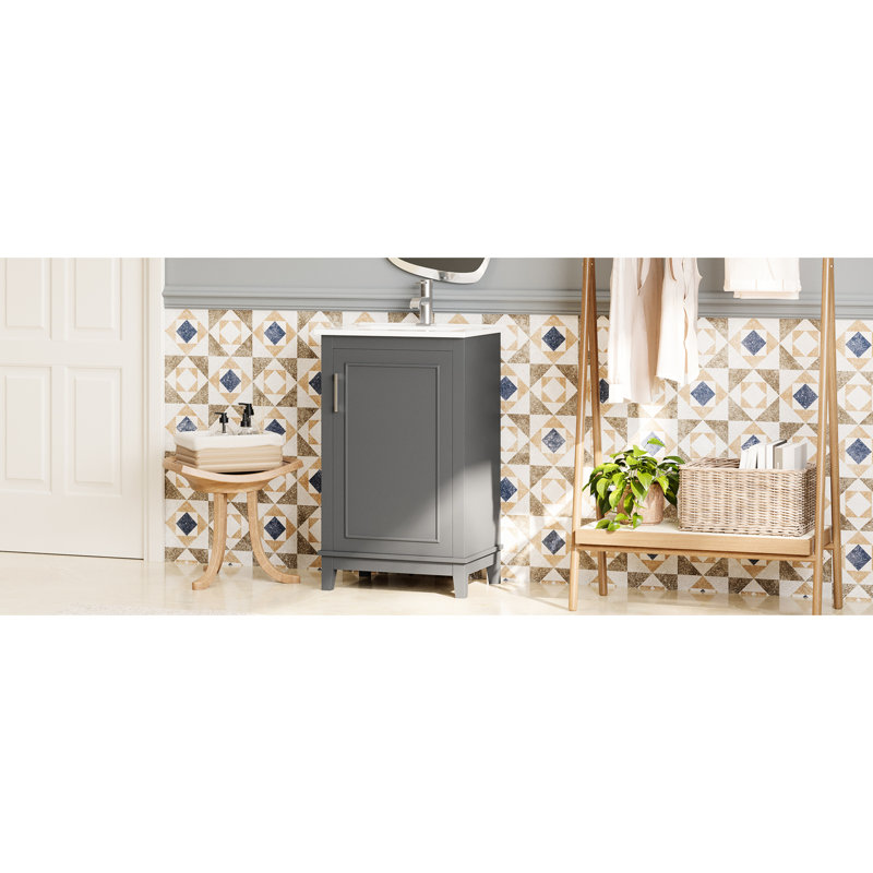20" Bathroom Vanity - Ceramic Basin, Space Efficient, Gray Finish Base Construction
