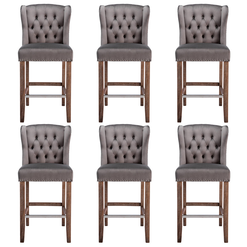 27" Counter Height Bar Stools with Wood Legs, Gray