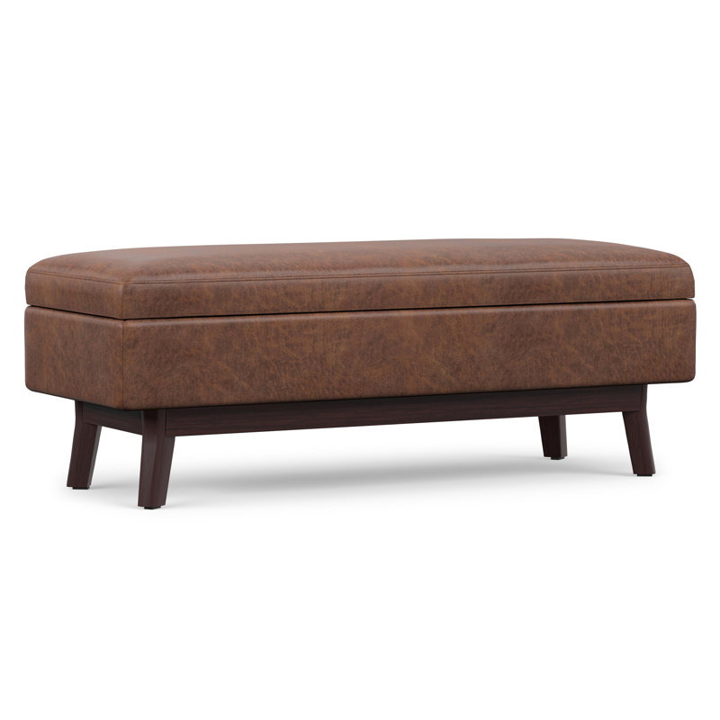 Repose-pieds capitonné rectangulaire Mid-Century avec détails capitonnés Owen, Similicuir brun selle vieilli