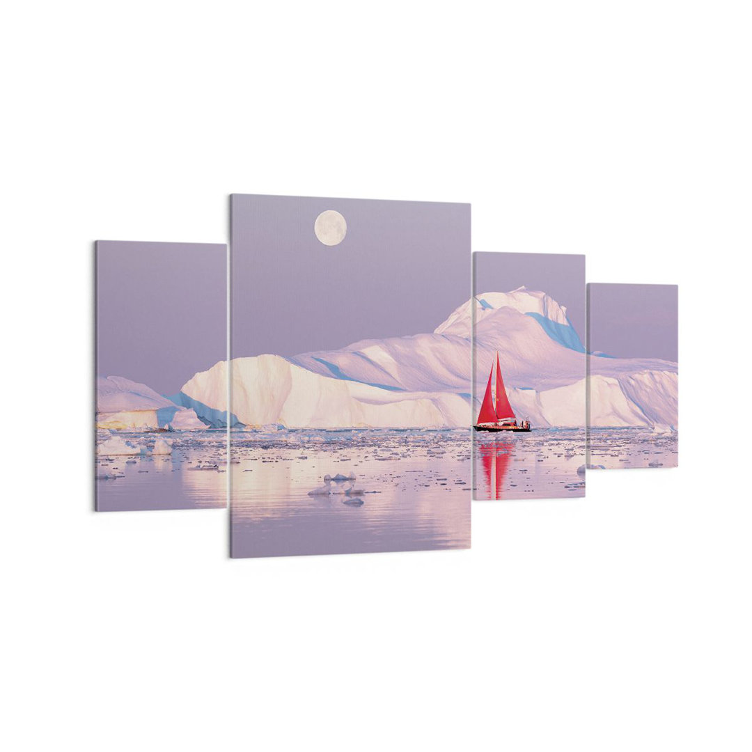 4-tlg. Leinwandbilder-Set Sailing Ship Moon Glacier