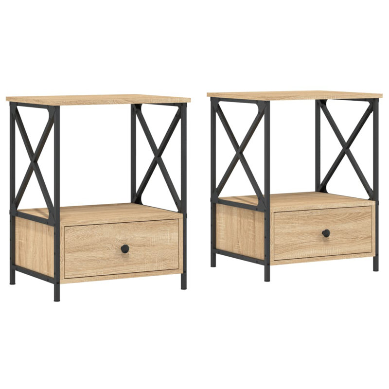Cinar 50cm W Iron Bedside Table, Sonoma Oak