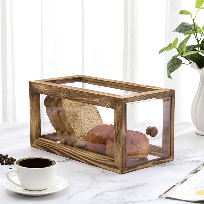 Boîte de rangement pour pain en bois transparent