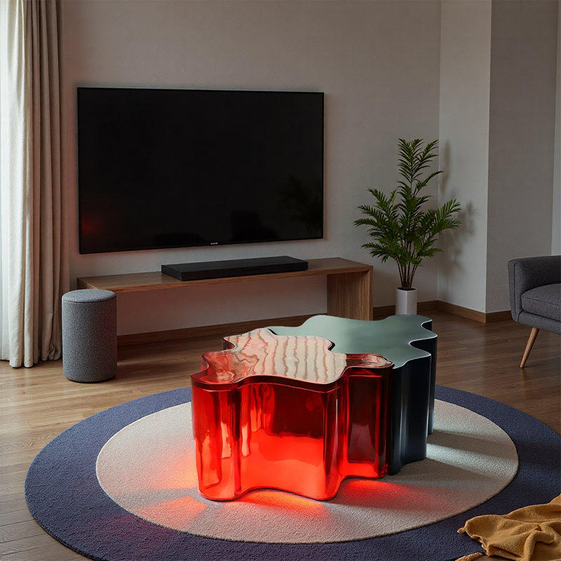 Irregularly shaped transparent resin coffee table