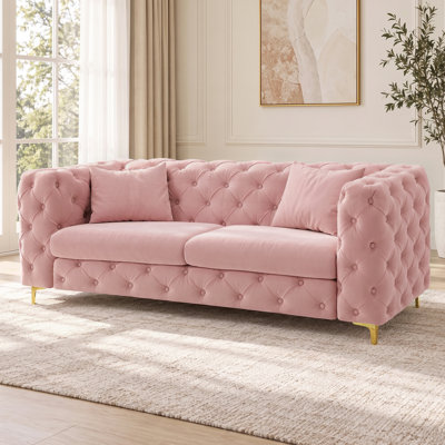 75" Tufted Square Arm Sofa with Firm Seat and Golden Legs