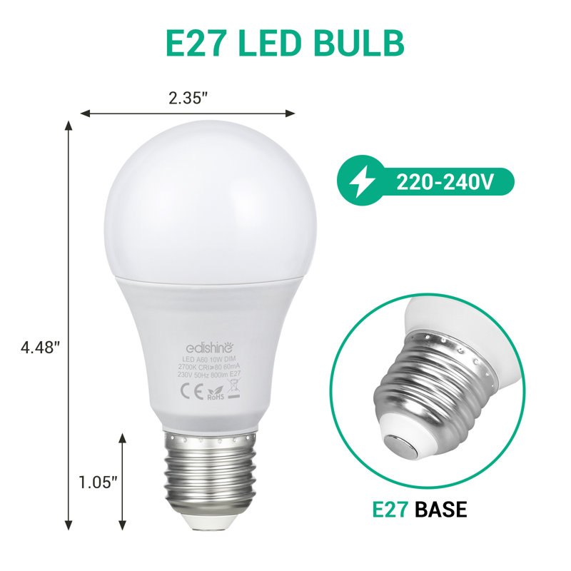 9W Equivalent A60 E27 Dimmable 2700K Bulb (Set Of 6)