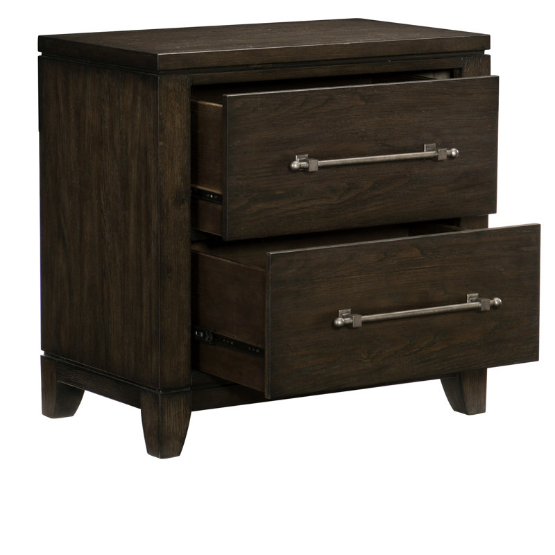 Table de chevet moderne avec 2 tiroirs - Finition brun foncé de style contemporain