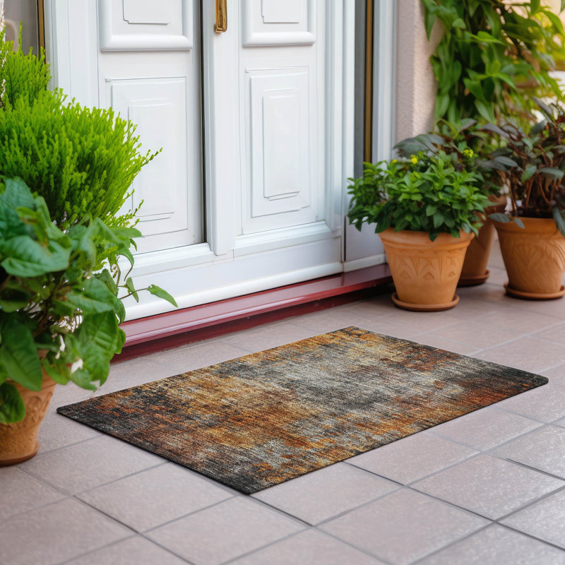 Addison Paprika Abstract Washable Synthetic Indoor/Outdoor Rug 1'8" x 2'6"