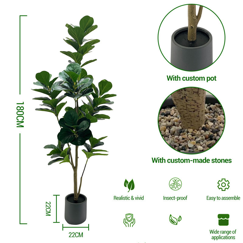 Figuier artificiel de 6 pi avec pot à fleurs, verdure artificielle pour l'intérieur et l'extérieur