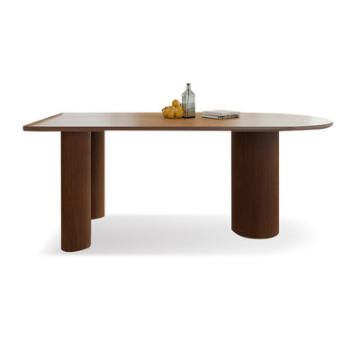 Brown Half-circle Solid Wood Dining Table